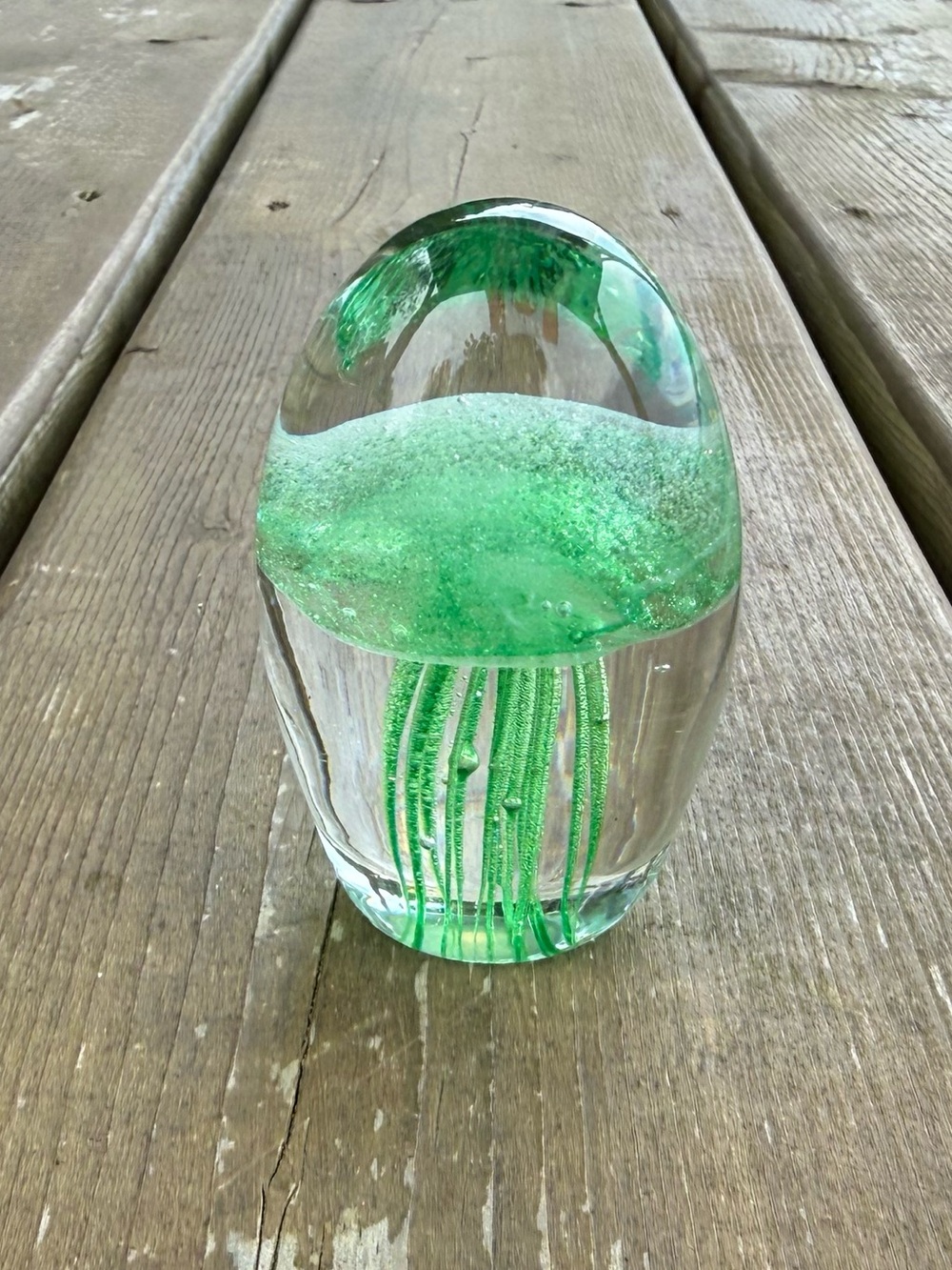 Glow in the Dark Glass Jellyfish Paperweight